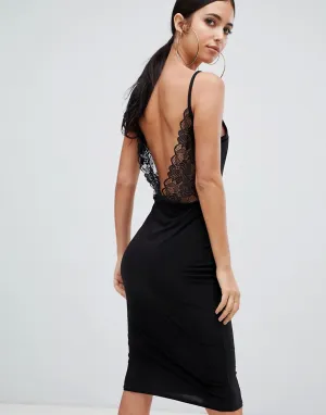 Lace open back midi dress in black Lace open back midi dress in black