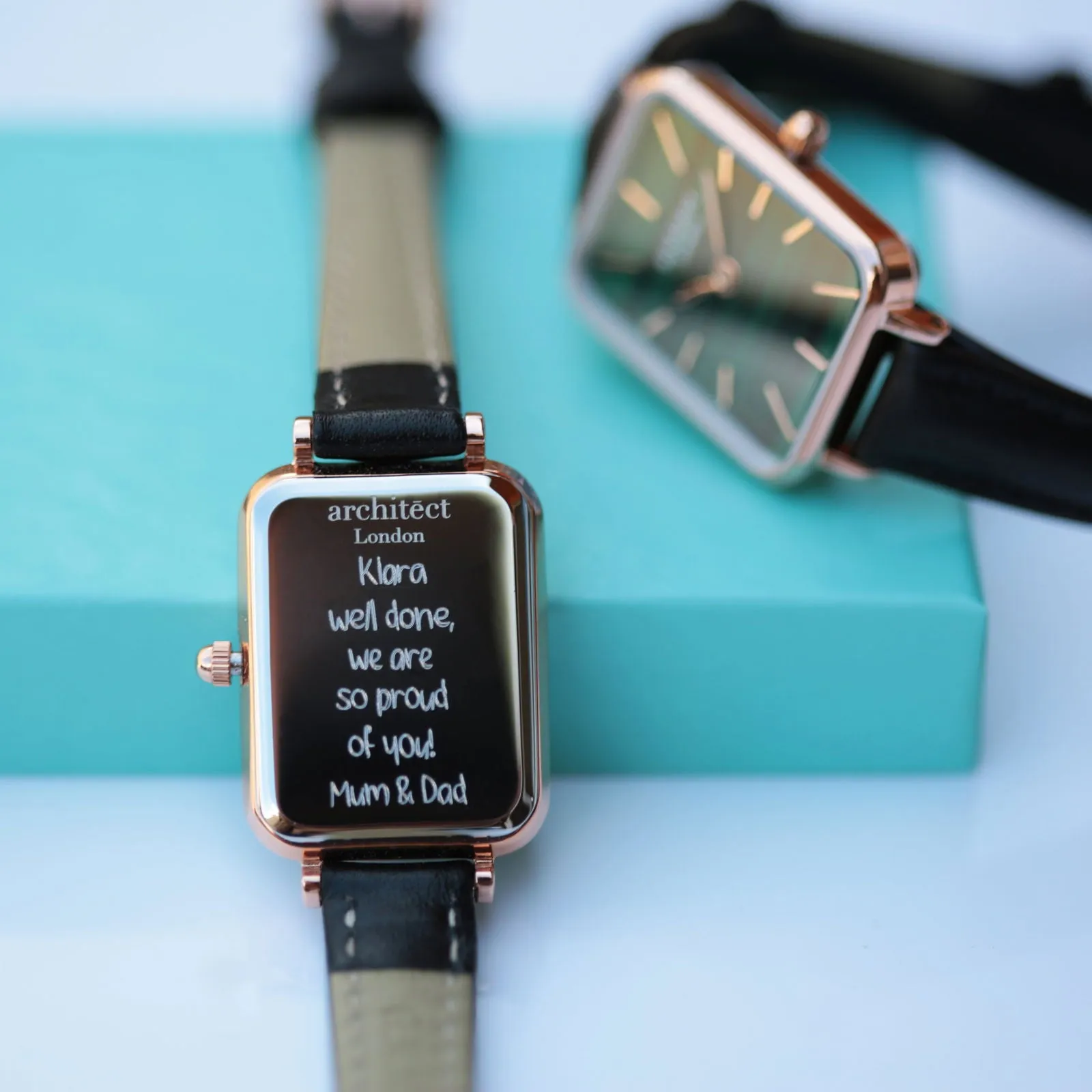 Ladies Handwriting Engraved Watch in Pine Green