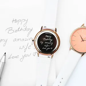 Ladies Handwriting Engraved Watch In White