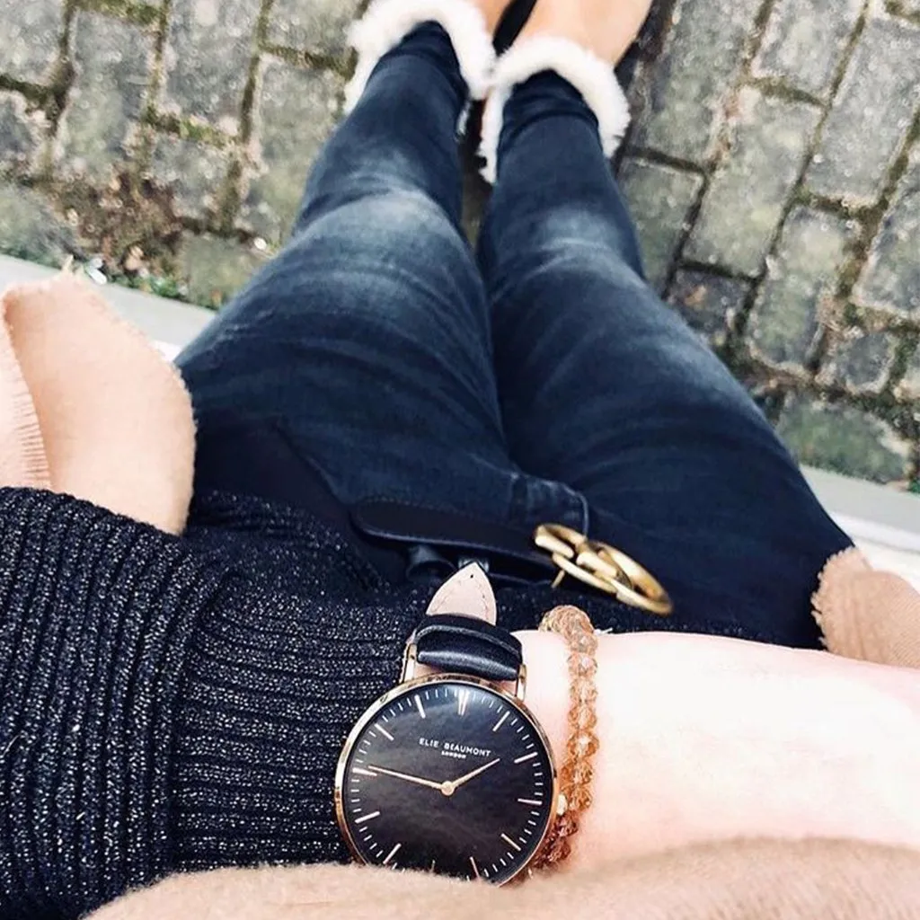 Large Oxford Watch Black Dial With Black Strap