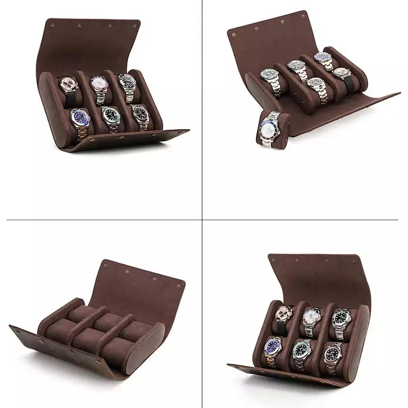 Leather Watch Roll Case for 6 Watches - Free Monogram