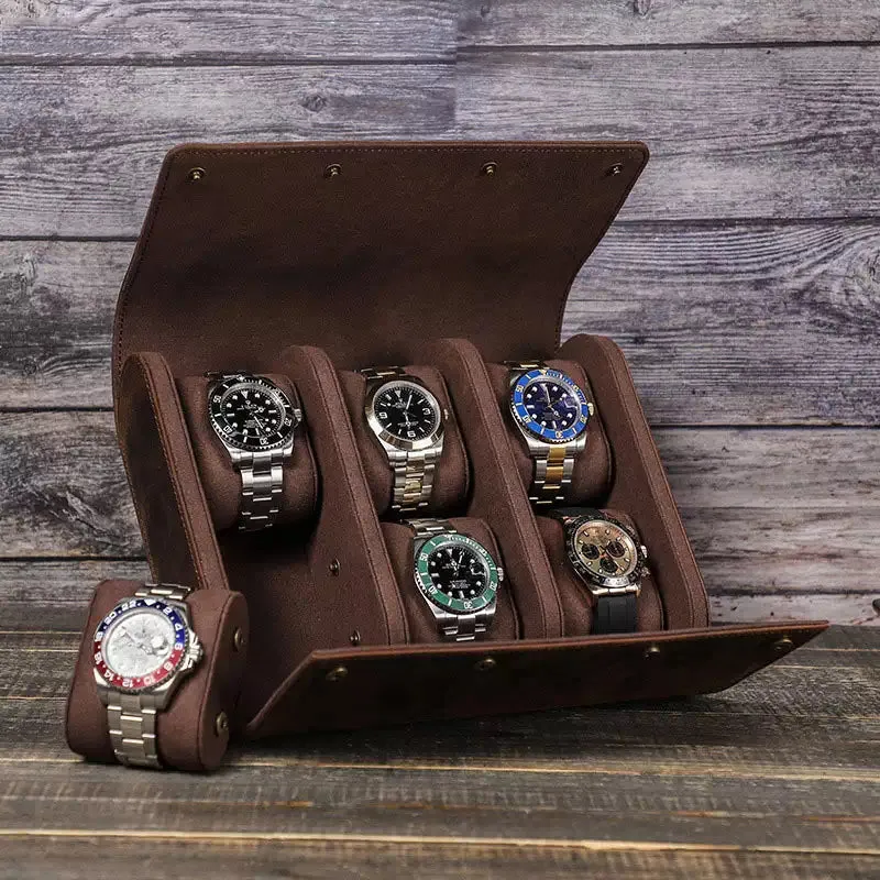 Leather Watch Roll Case for 6 Watches - Free Monogram