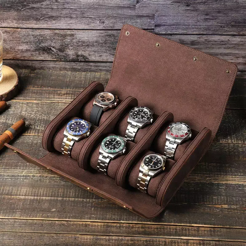 Leather Watch Roll Case for 6 Watches - Free Monogram
