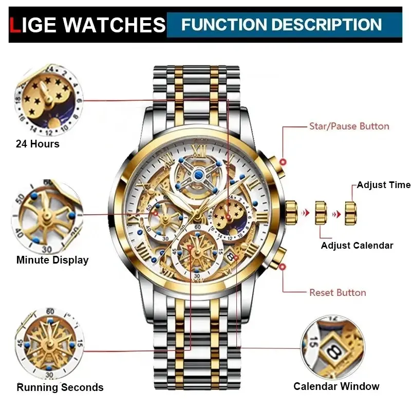 LIGE Top Brand Luxury Gold Women Watches
