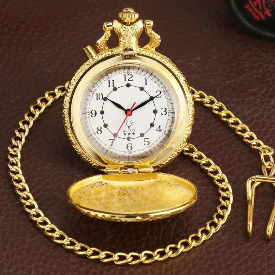Luminous LED Light  Bronze Train Locomotive Engine Quartz Pocket Watch