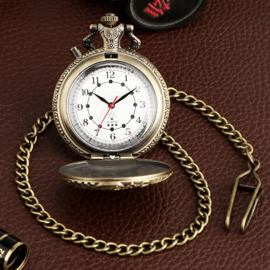Luminous LED Light  Bronze Train Locomotive Engine Quartz Pocket Watch