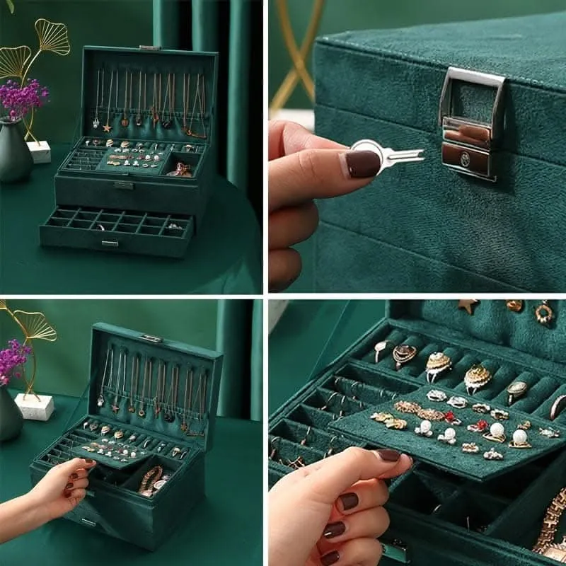 Luxurious 3-Layer Jewelry Box – Flannelette & Lockable