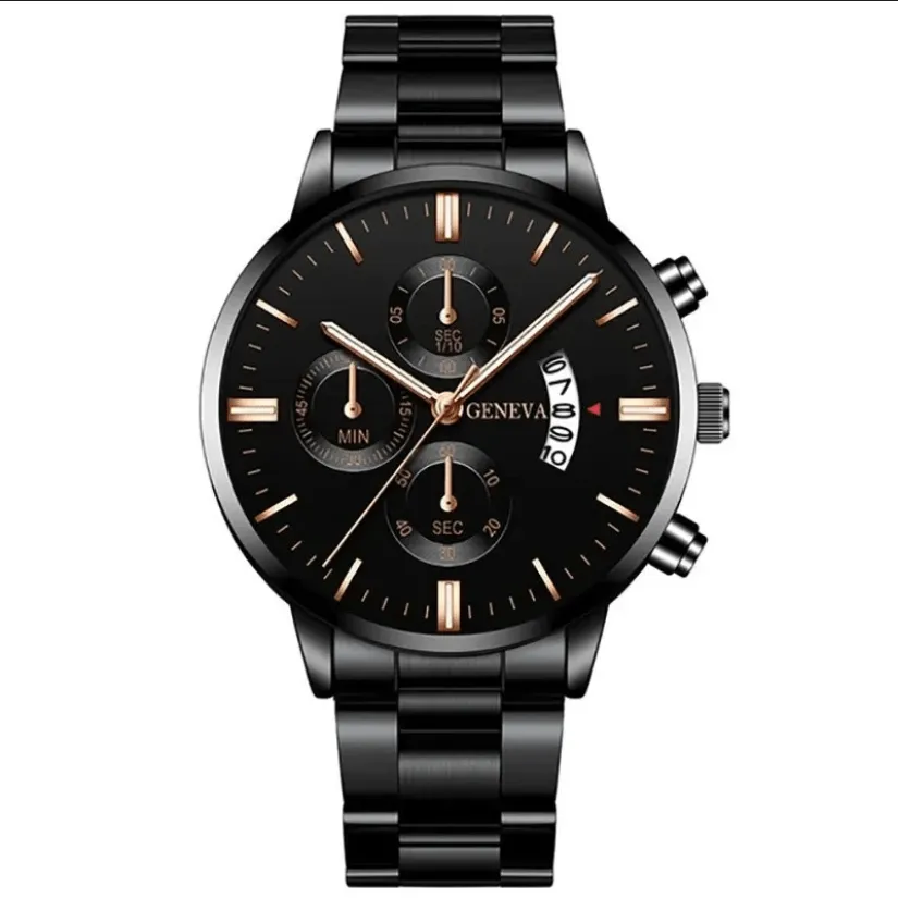 Luxury Calendar Watch and Cuban Chain Bracelet Set