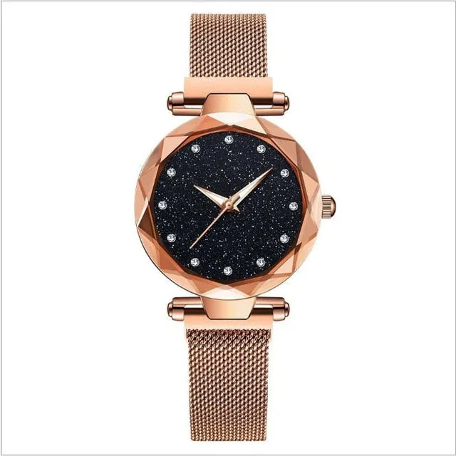 Luxury Women Watch Fashion Elegant Magnet Buckle Vibrato Purple Ladies Wristwatch Starry Sky Roman Numeral Gift Clock