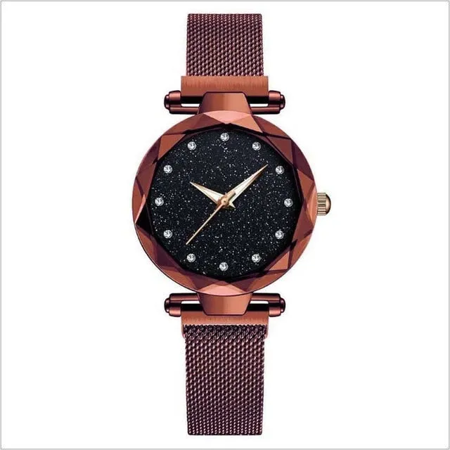Luxury Women Watch Fashion Elegant Magnet Buckle Vibrato Purple Ladies Wristwatch Starry Sky Roman Numeral Gift Clock
