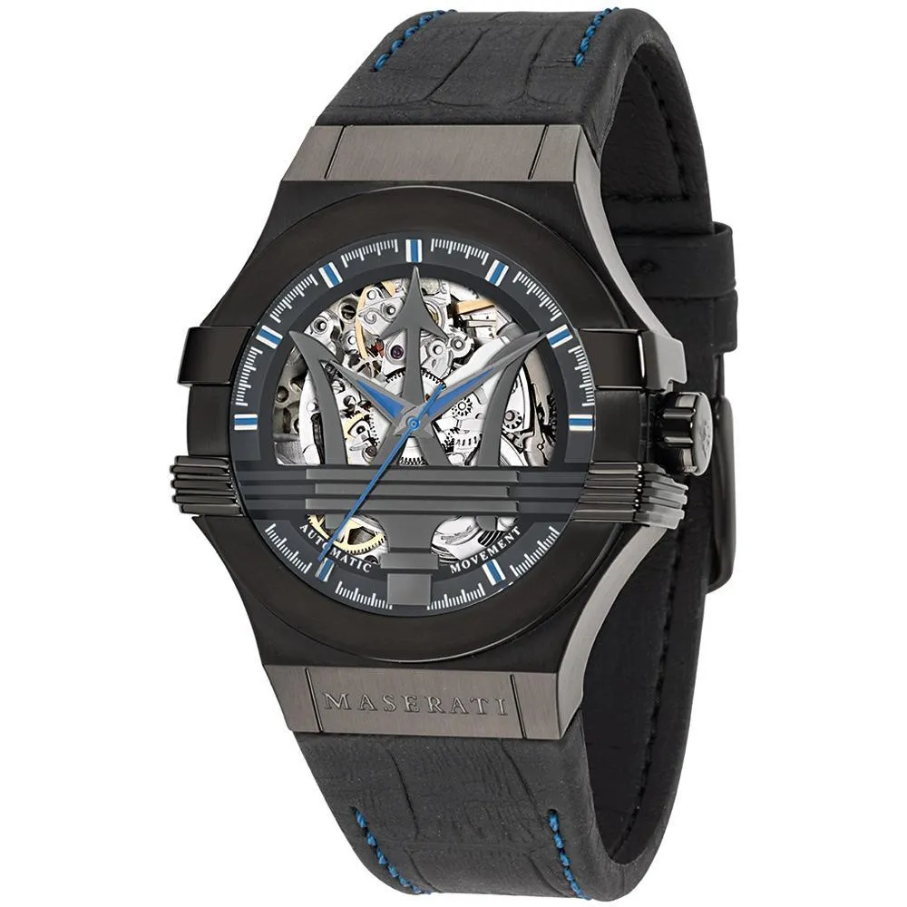 Maserati Potenza Black Dial Black Leather Men's Watch R8821108009