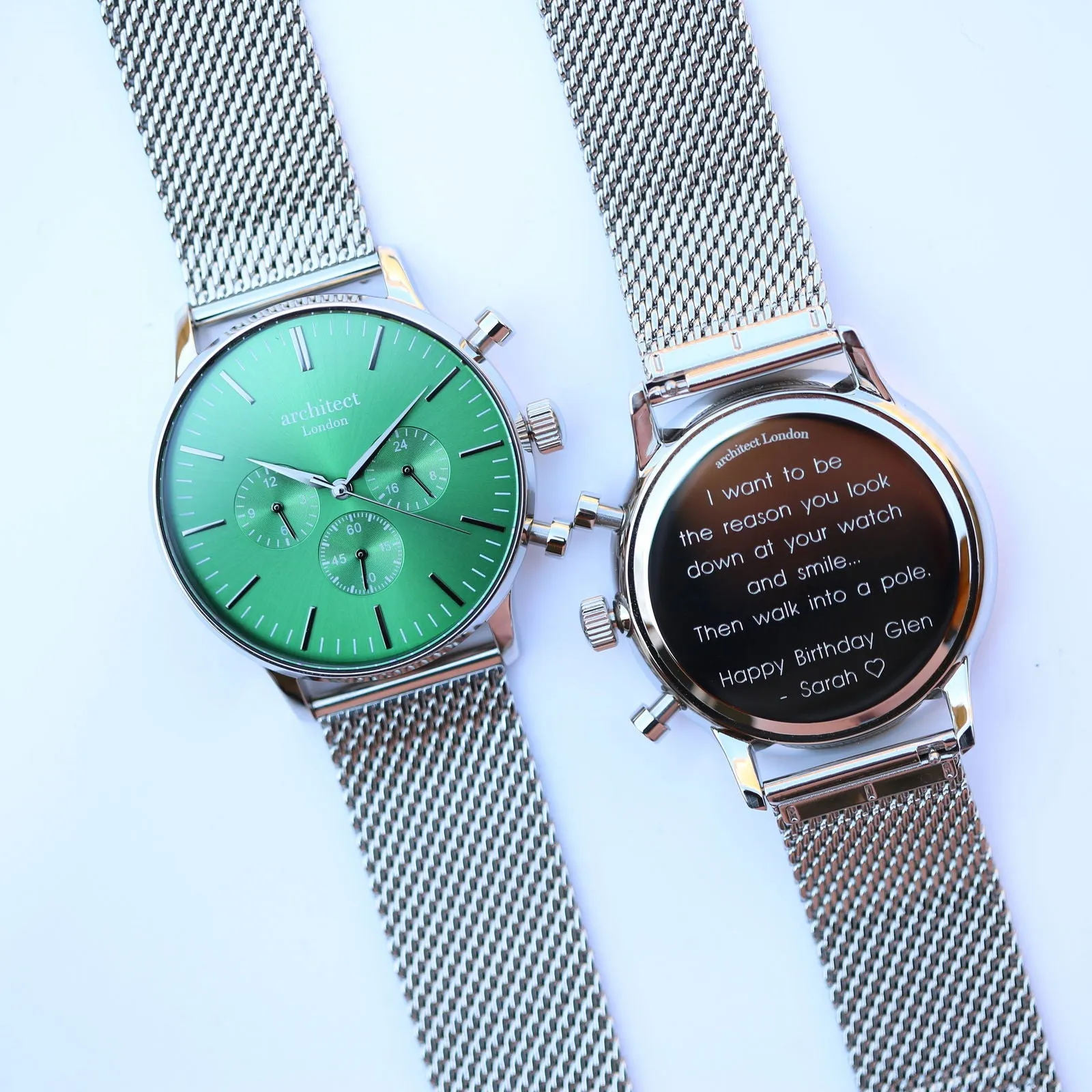 Men's Architect Engraved Watch In Envy Green & Silver