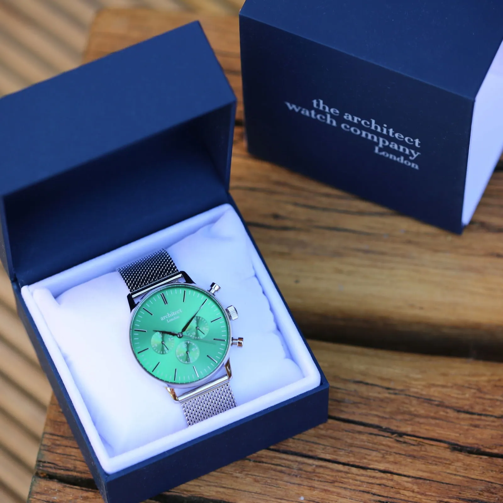 Men's Architect Engraved Watch In Envy Green & Silver