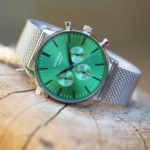 Men's Handwriting Engraved Watch - Architect Motivator Green Face Silver