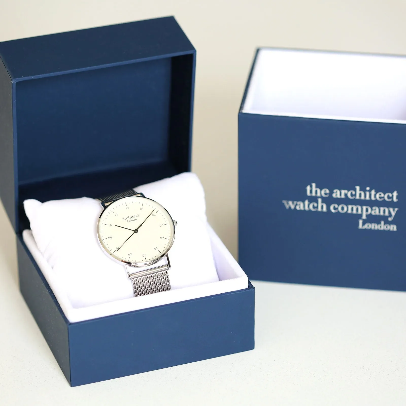 Men's Handwriting Engraved Watch - Architect Zephyr   Steel Silver Mesh