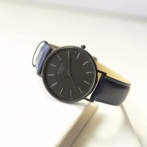 Men's Handwriting Engraved Watch - Minimalist Watch   Admiral Blue