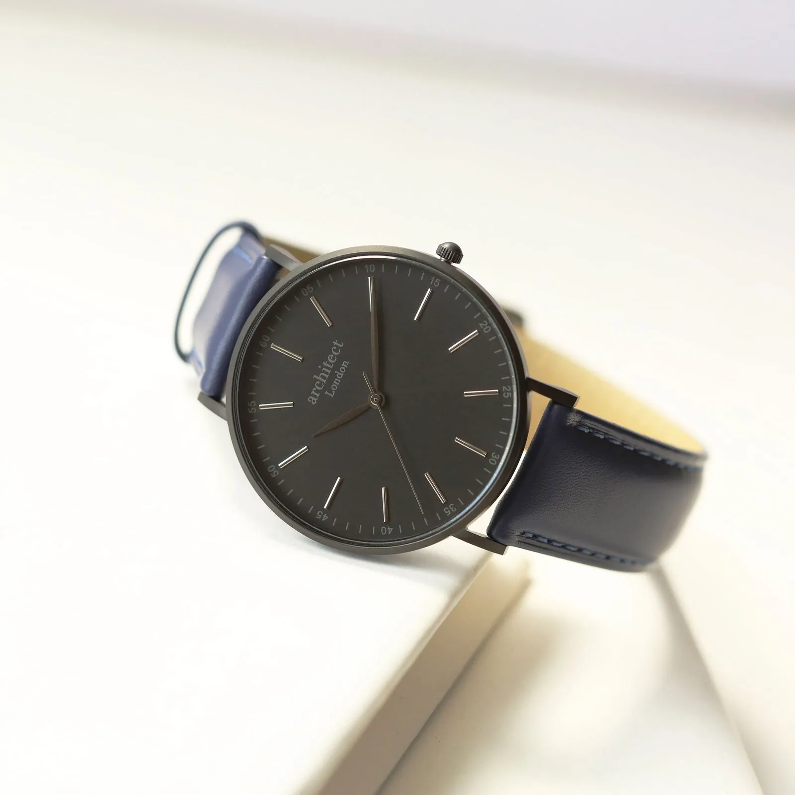 Men's Handwriting Engraved Watch - Minimalist Watch   Admiral Blue