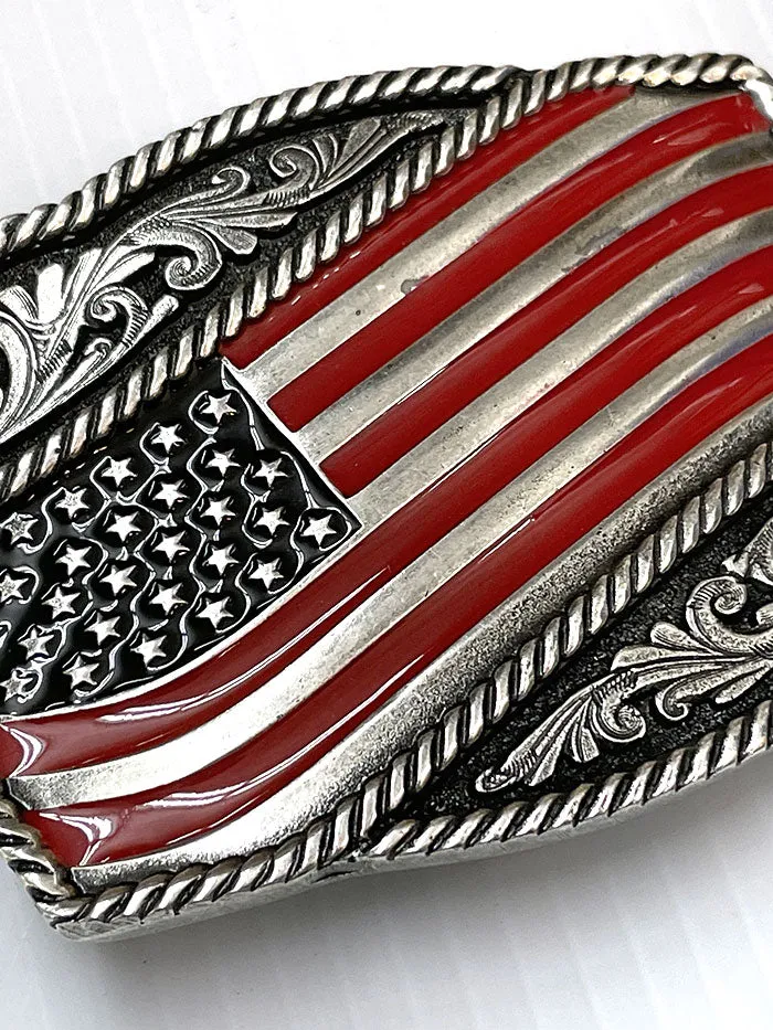 Montana Silversmiths A590P Classic Painted Waving American Flag Attitude Buckle Silver