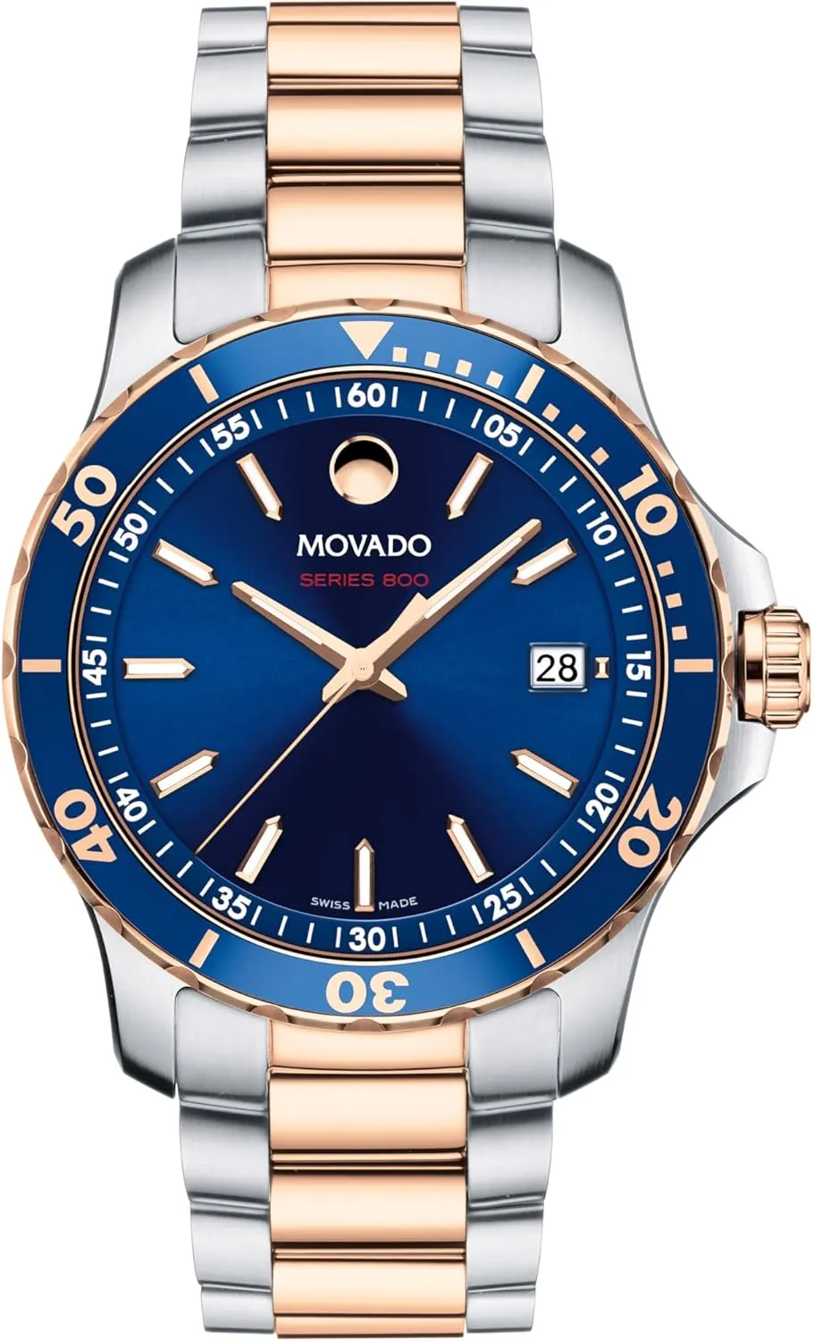 Movado Series 800 Men's Sport Watch - Swiss Quartz Movement, Stainless Steel Link Bracelet - 20 ATM Water Resistance - Luxury Fashion Timepiece for Him - Diver-Inspired - 40mm