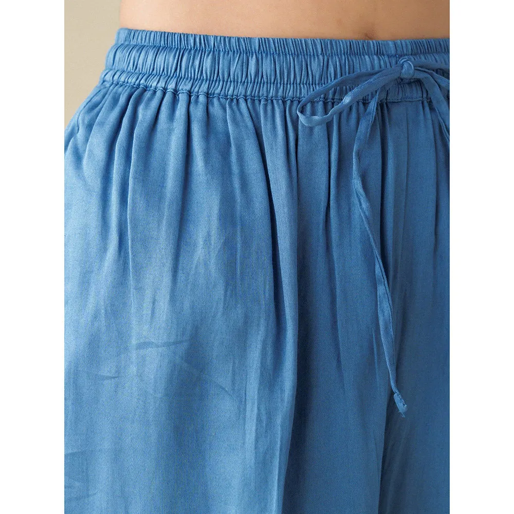 Mushio Blue Cotton Silk Pants