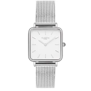 Neliö Square Stainless Steel Watch Silver, White & Silver