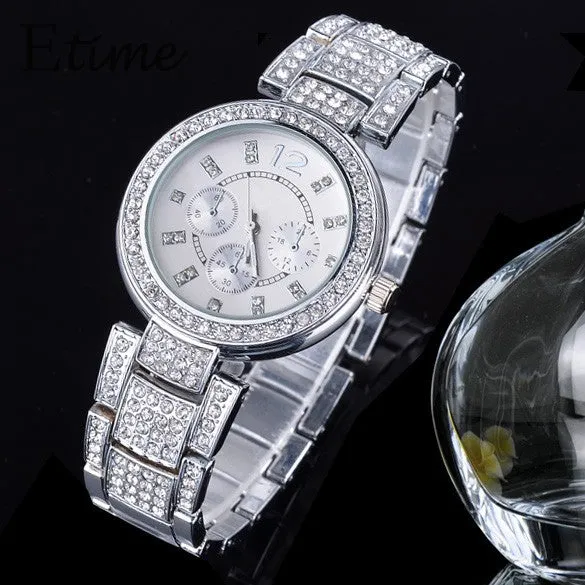 New Fashion Geneva Watch Women Dress Watches Rose gold Full Steel Analog Quartz men Ladies Rhinestone Wrist watches