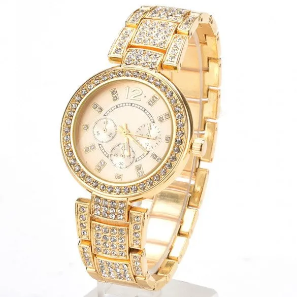 New Fashion Geneva Watch Women Dress Watches Rose gold Full Steel Analog Quartz men Ladies Rhinestone Wrist watches