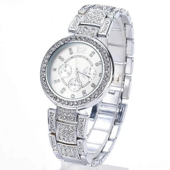 New Fashion Geneva Watch Women Dress Watches Rose gold Full Steel Analog Quartz men Ladies Rhinestone Wrist watches