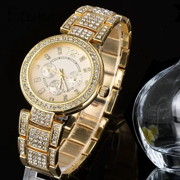 New Fashion Geneva Watch Women Dress Watches Rose gold Full Steel Analog Quartz men Ladies Rhinestone Wrist watches