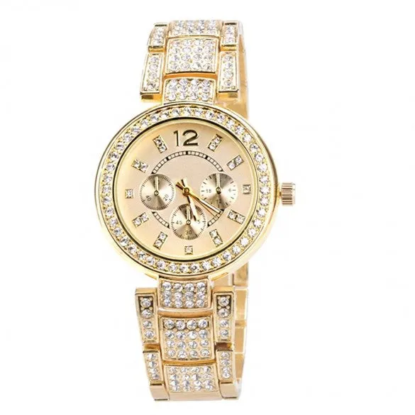 New Fashion Geneva Watch Women Dress Watches Rose gold Full Steel Analog Quartz men Ladies Rhinestone Wrist watches