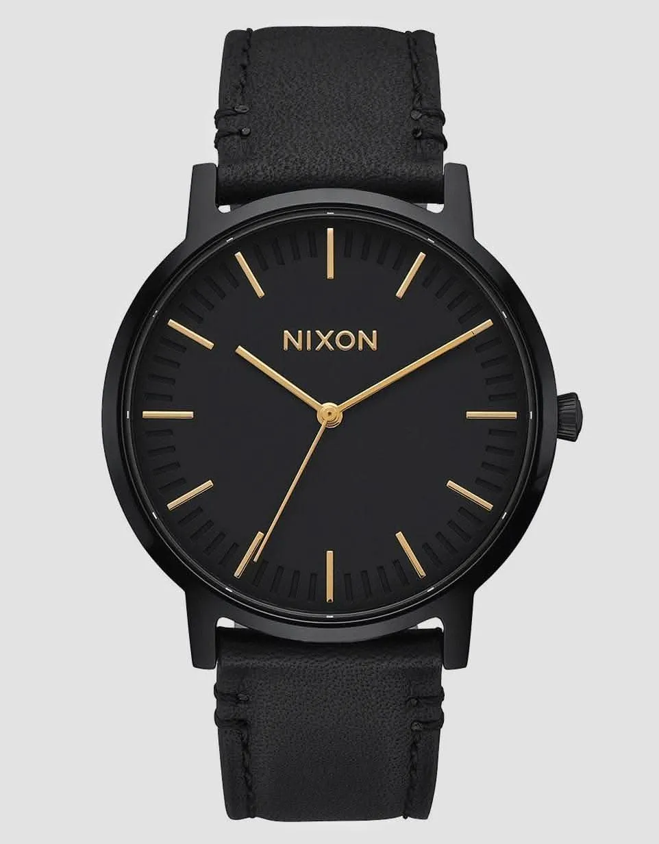 Nixon Porter Leather Watch - All Black/Gold