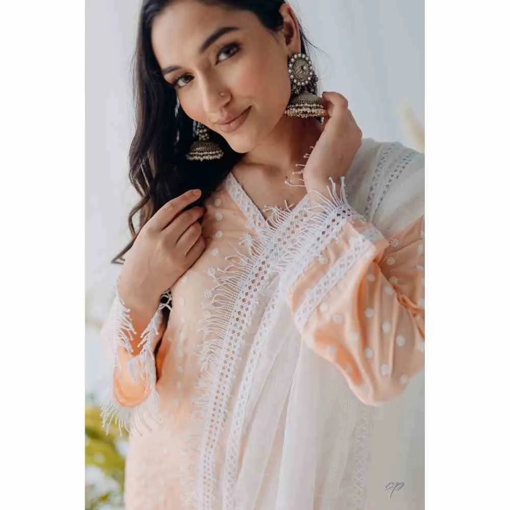 Old Marigold Sadia Peach Mulmul Kurta (Set of 2)