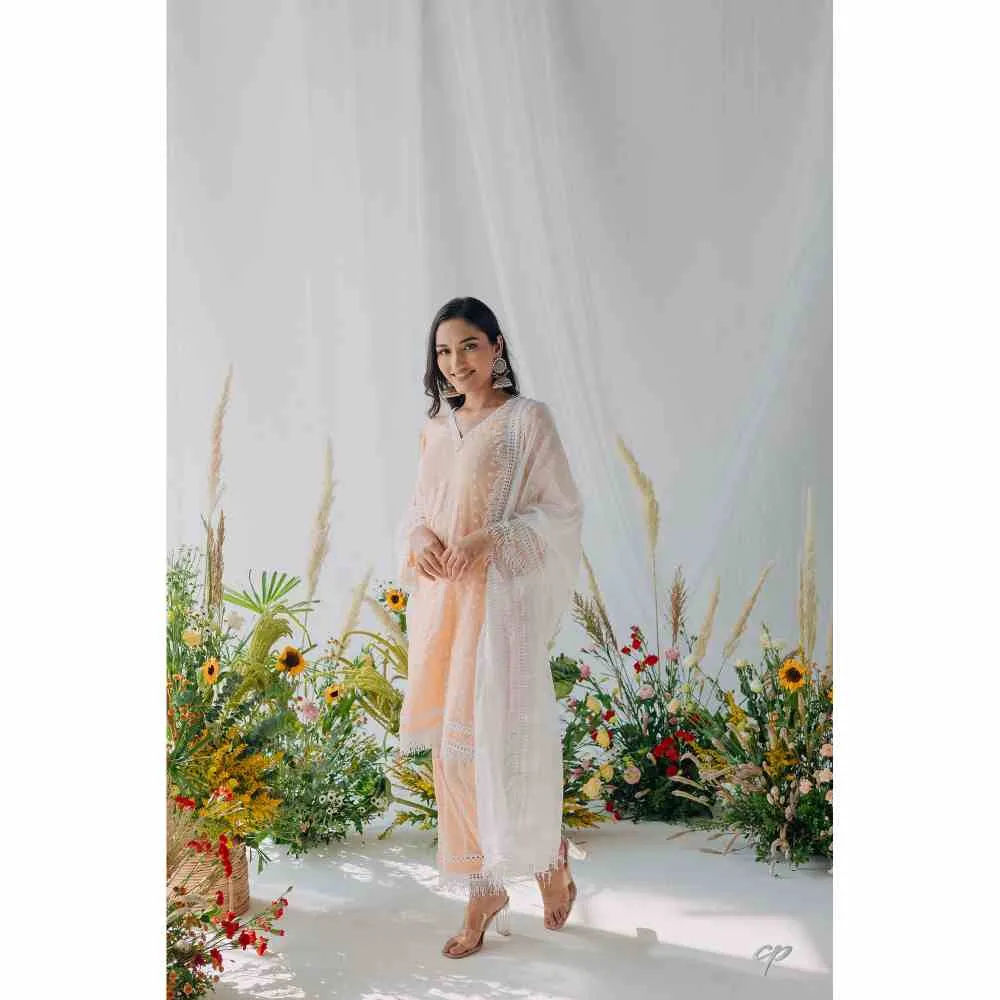 Old Marigold Sadia Peach Mulmul Kurta (Set of 2)