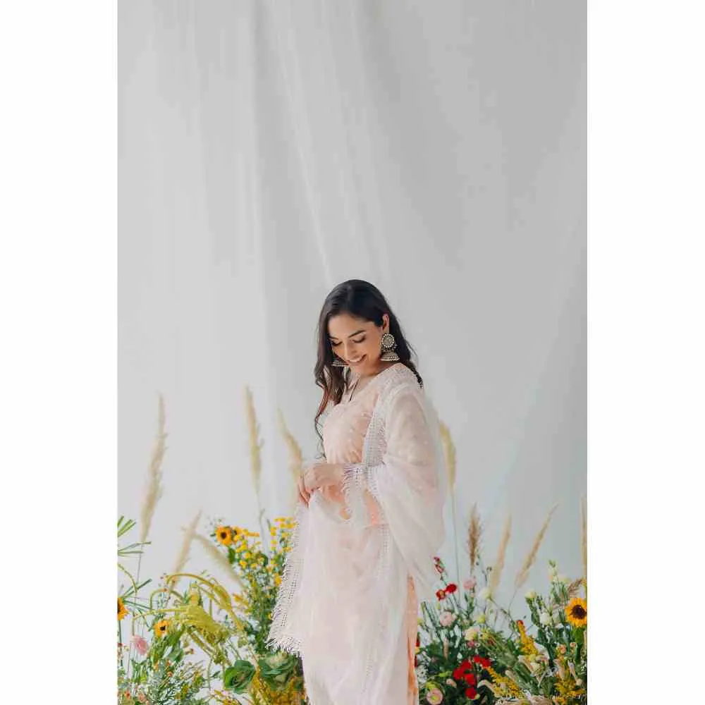 Old Marigold Sadia Peach Mulmul Kurta (Set of 2)