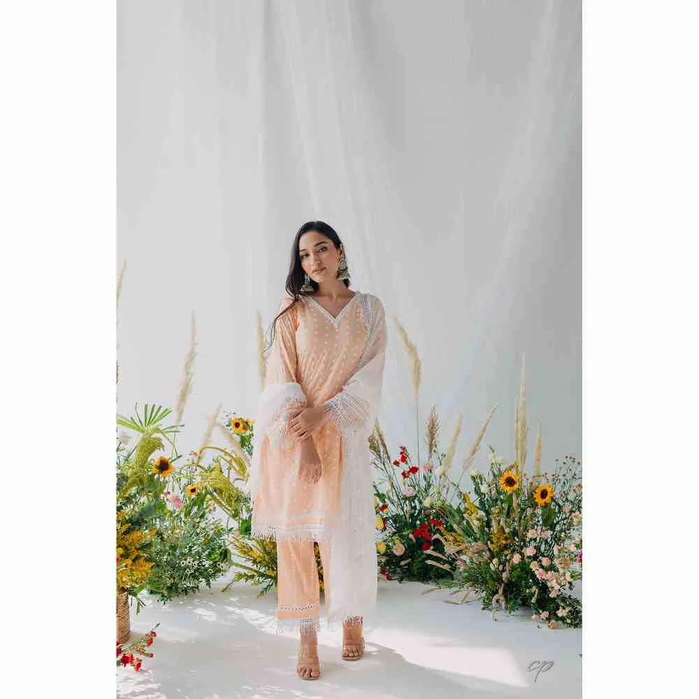 Old Marigold Sadia Peach Mulmul Kurta (Set of 2)