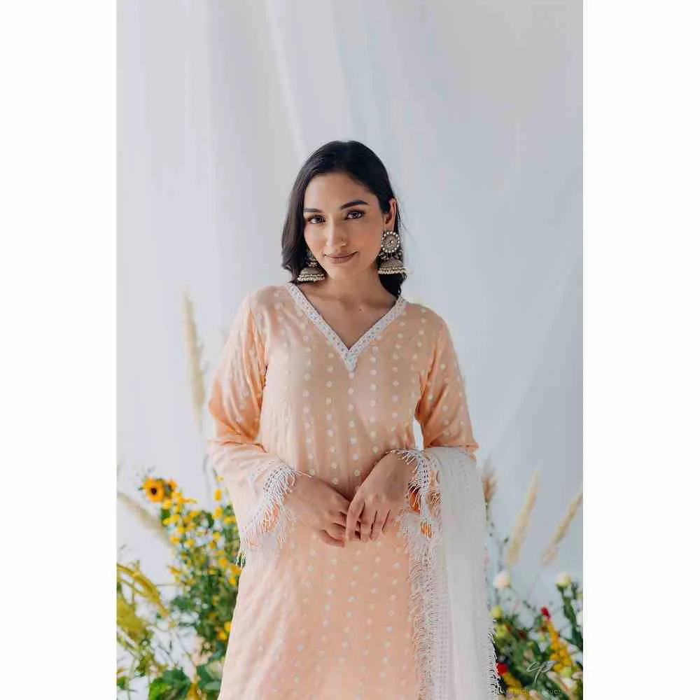 Old Marigold Sadia Peach Mulmul Kurta (Set of 2)