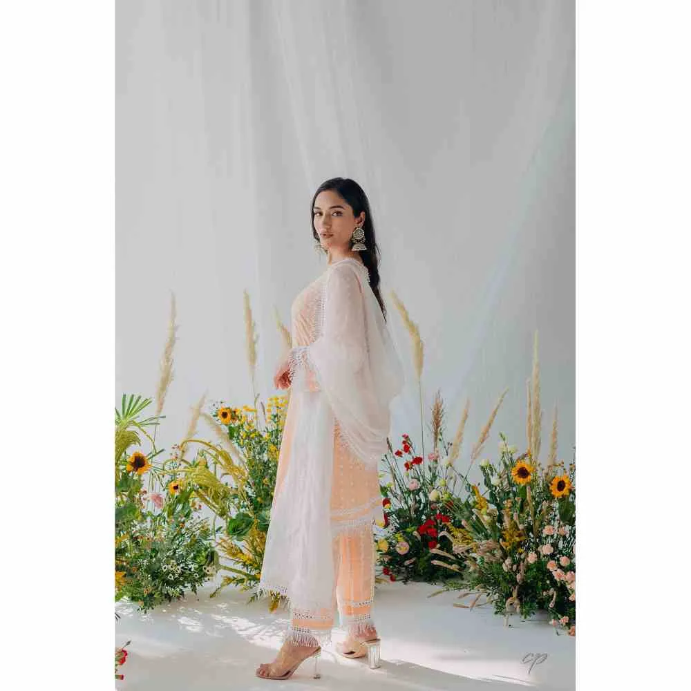 Old Marigold Sadia Peach Mulmul Kurta (Set of 2)