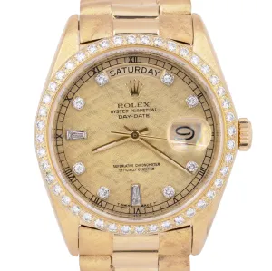 PAPERS Rolex Day-Date President Florentine 36mm DIAMOND 18K Gold Watch 18038 BOX