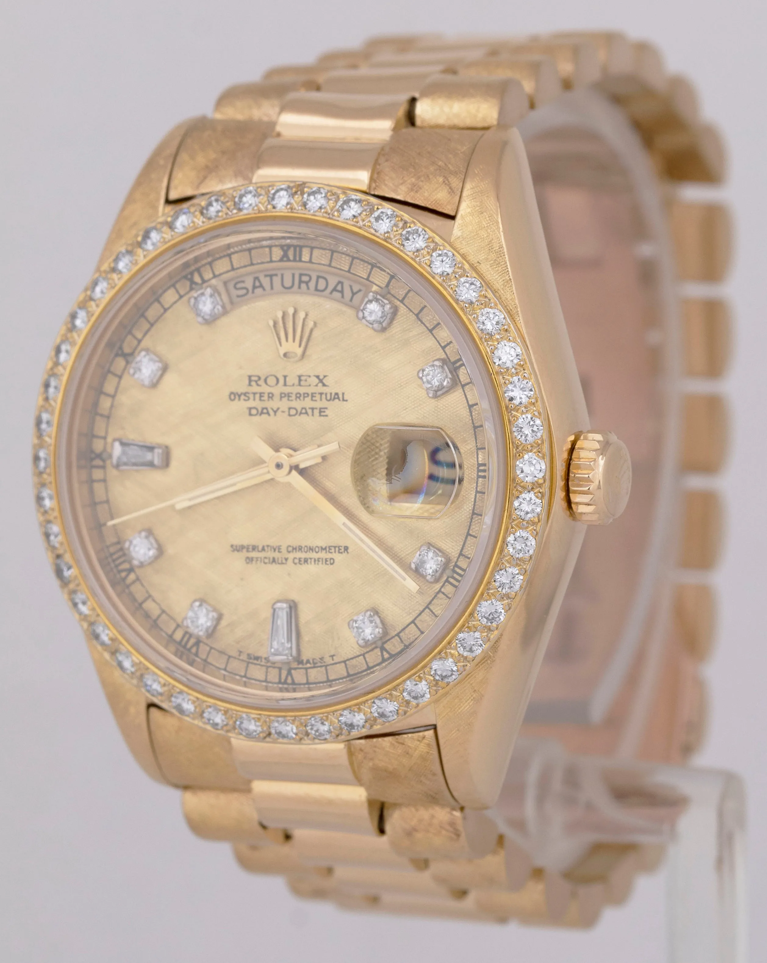 PAPERS Rolex Day-Date President Florentine 36mm DIAMOND 18K Gold Watch 18038 BOX