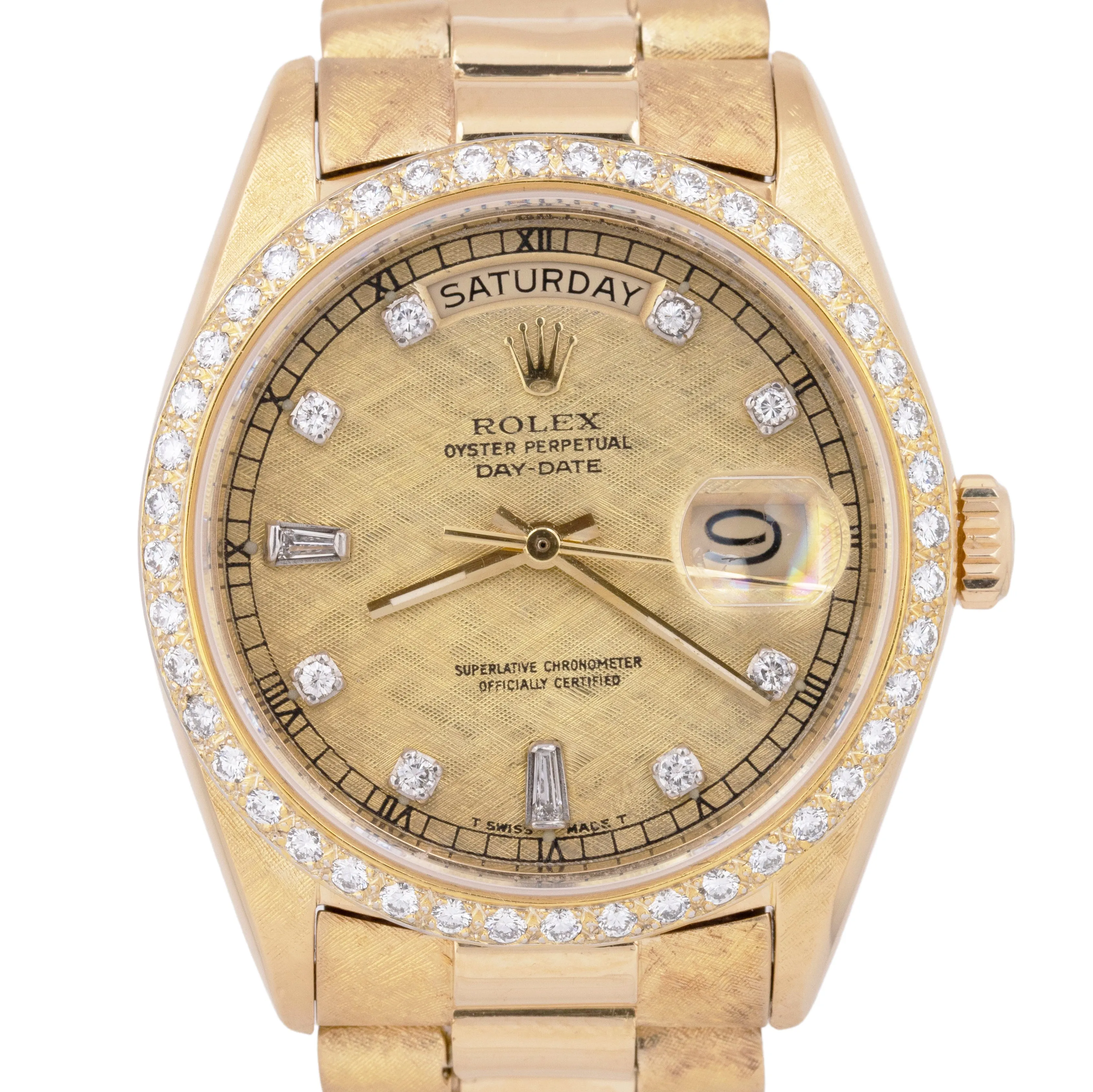 PAPERS Rolex Day-Date President Florentine 36mm DIAMOND 18K Gold Watch 18038 BOX