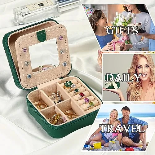 Personalized Green Travel Jewelry Box with Monogram G - Ideal for Women's Birthday and Christmas Gifts
