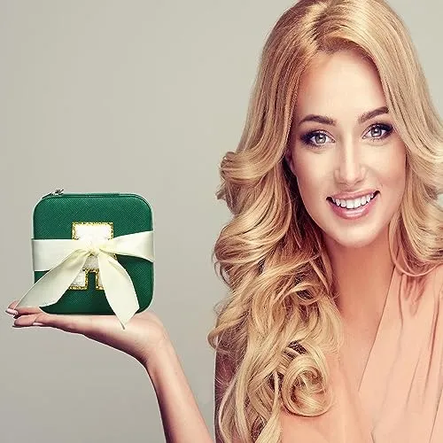 Personalized Green Travel Jewelry Box with Monogram G - Ideal for Women's Birthday and Christmas Gifts