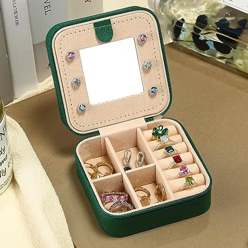 Personalized Green Travel Jewelry Box with Monogram G - Ideal for Women's Birthday and Christmas Gifts