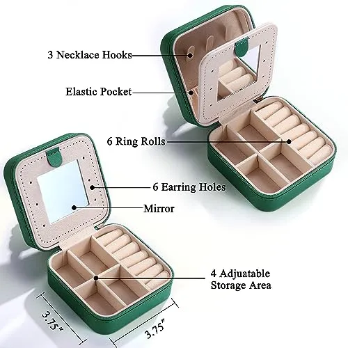 Personalized Green Travel Jewelry Box with Monogram G - Ideal for Women's Birthday and Christmas Gifts