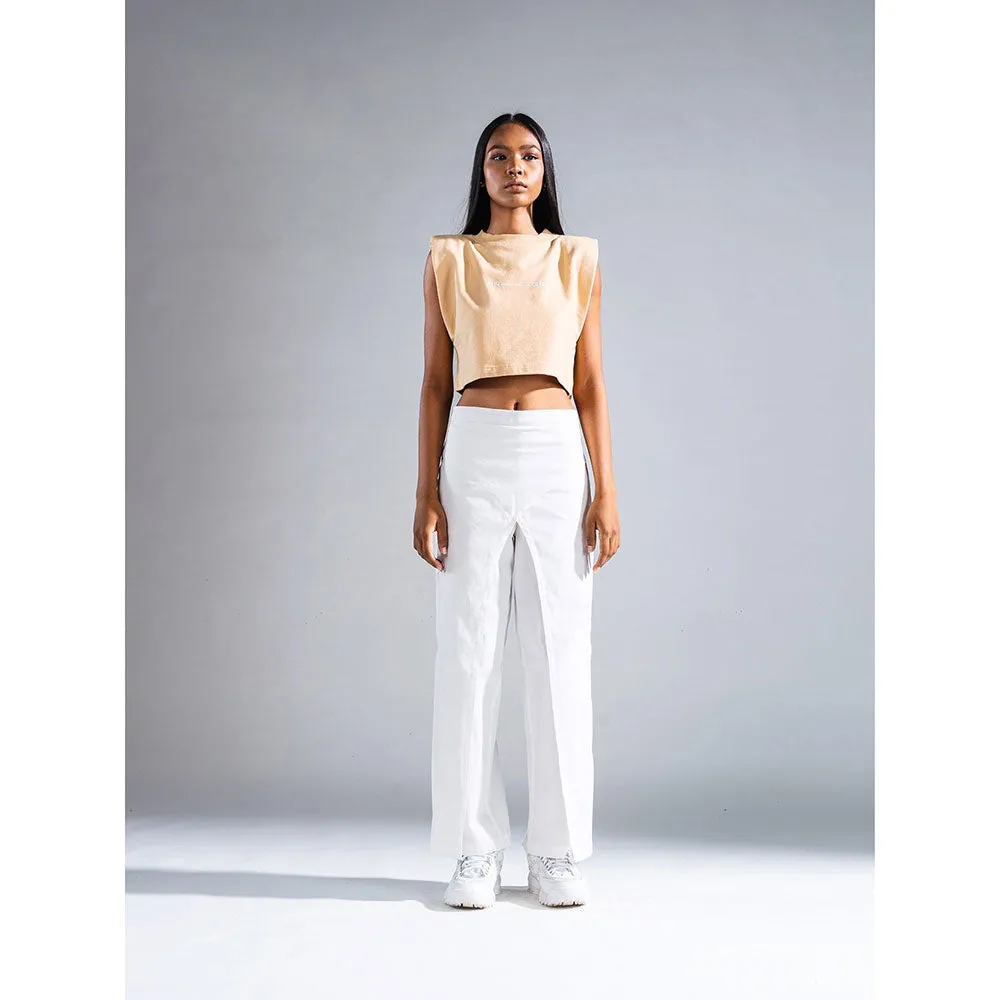 PRIMAL GRAY Beige Organic Cotton Rolled Shoulder Crop Top