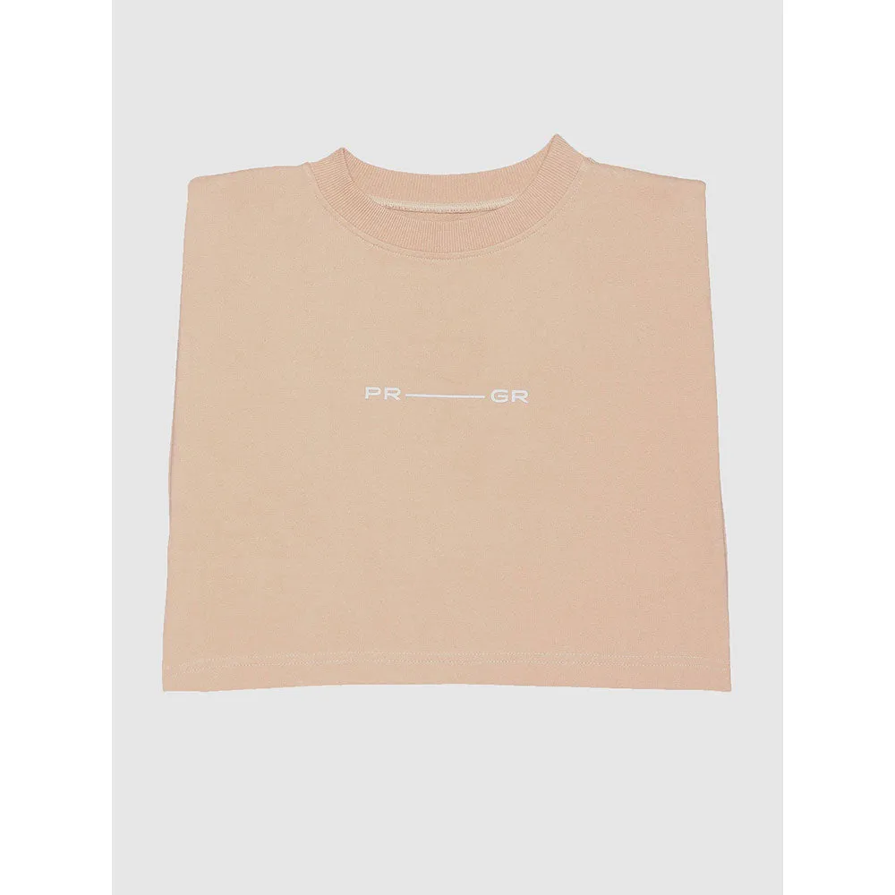 PRIMAL GRAY Beige Organic Cotton Rolled Shoulder Crop Top