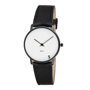 Projects Unisex 5 O'Clock Stainless Watch - Black Leather Strap - White Dial - 7404