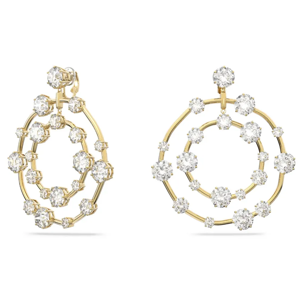 "Swarovski Constella clip earrings Round cut, White, Gold-tone plated"