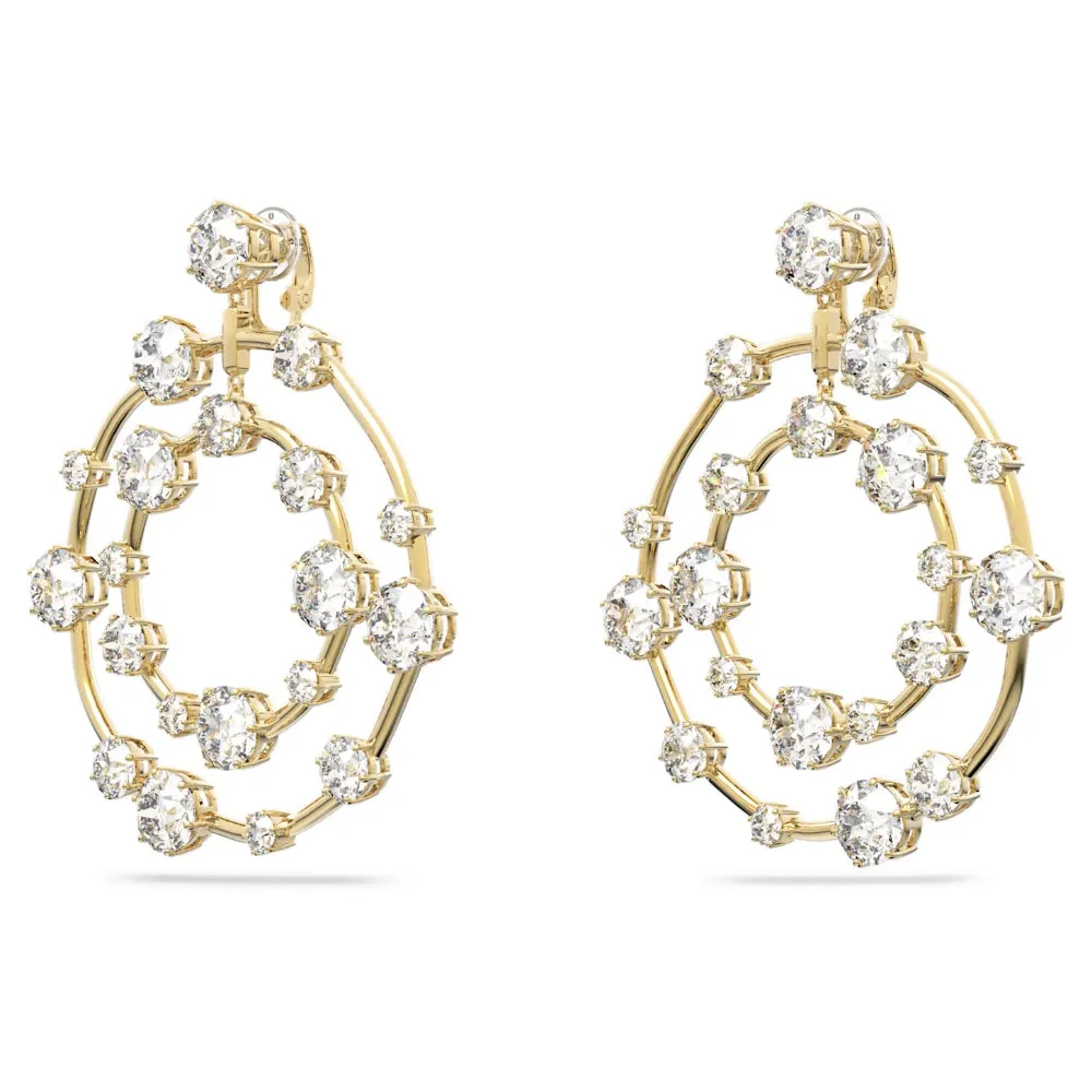 "Swarovski Constella clip earrings Round cut, White, Gold-tone plated"
