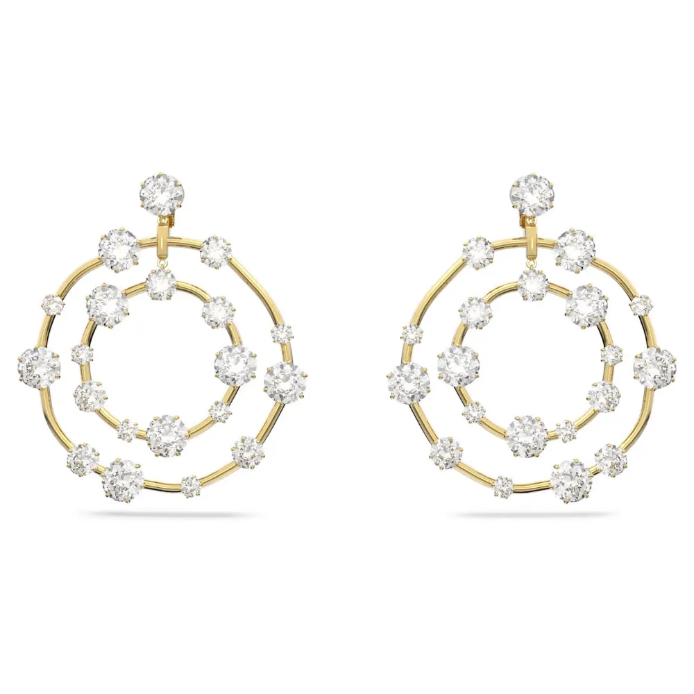 "Swarovski Constella clip earrings Round cut, White, Gold-tone plated"